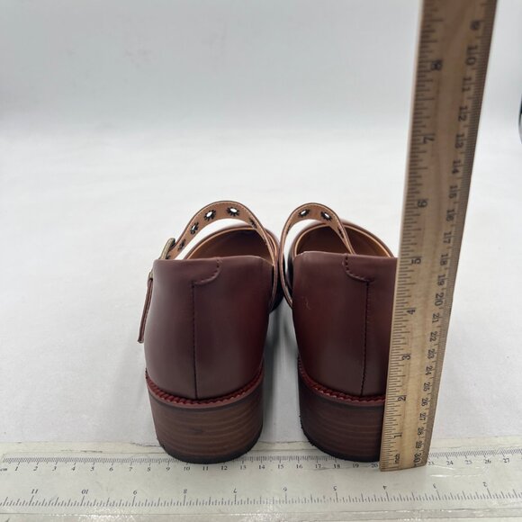 YDN Brown Pumps Pointed Toe Mary Jane Chunky Heels Loafers Hollow Buckle Shoes - Picture 5 of 8